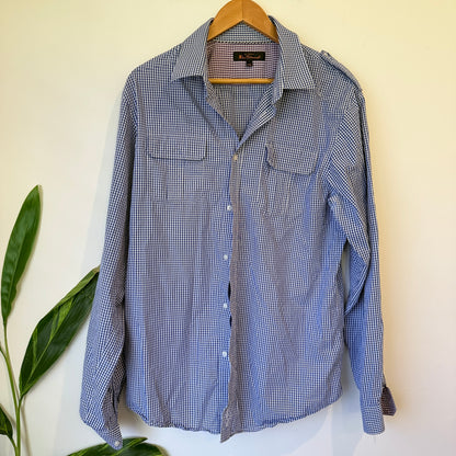 Ben Sherman Blue Gingham Check Long Sleeve Shirt Size 2XL