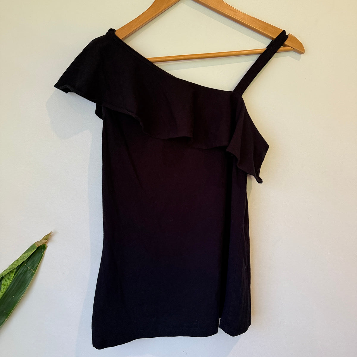 Clothing & Co Black One Shoulder Frill Top Size 10