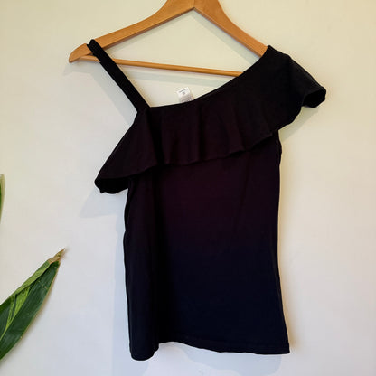 Clothing & Co Black One Shoulder Frill Top Size 10