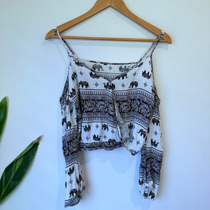 Elephant Print Cold Shoulder Crop Top - 47cm u/arm