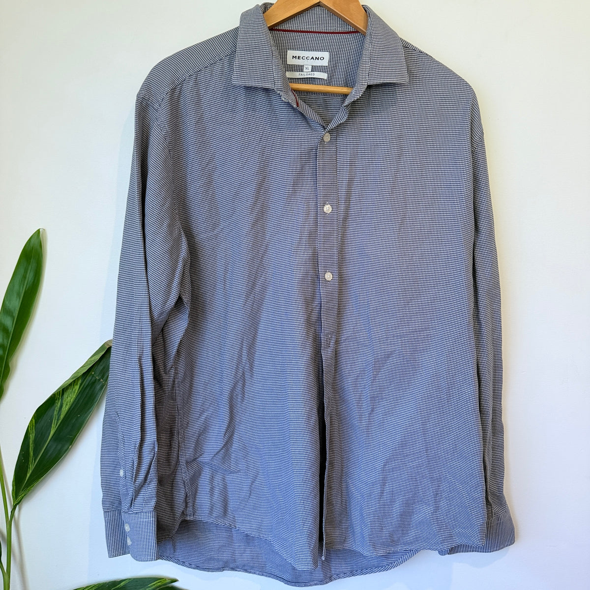 Meccano Blue Micro Check Long Sleeve Shirt Size XL