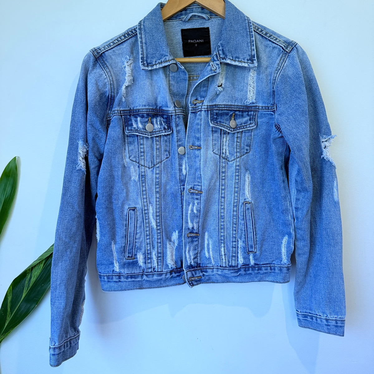 Pagani Blue Distressed Denim Jacket Size 12