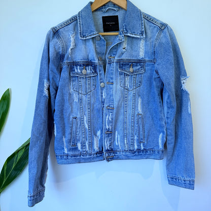 Pagani Blue Distressed Denim Jacket Size 12