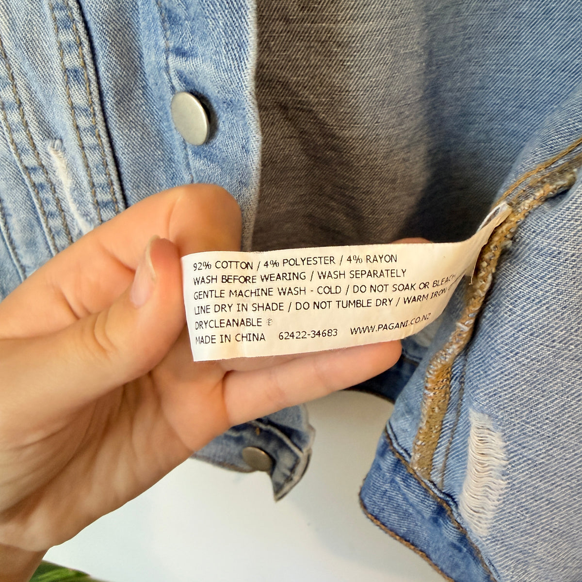 Pagani Blue Distressed Denim Jacket Size 12