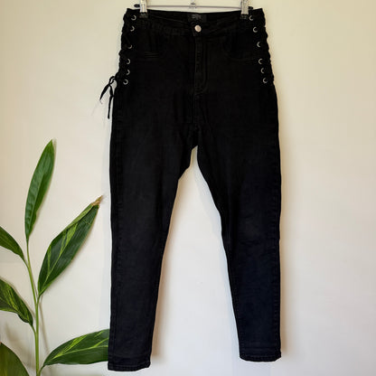 Pagani Black Lace Up Side Jeans Size 12