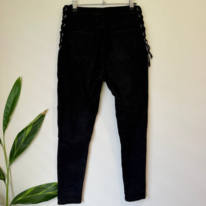 Pagani Black Lace Up Side Jeans Size 12