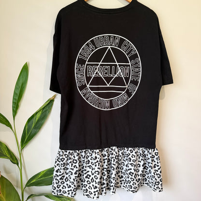 ASOS Black Leopard Ruffle Hem T Shirt Dress Size 14