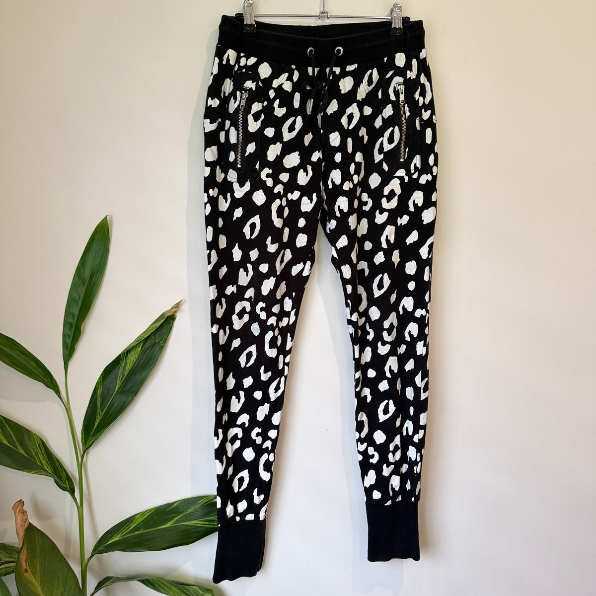 Federation Black and White Leopard Print Joggers Size S