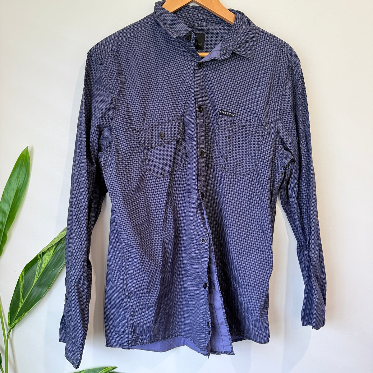 Firetrap Navy Geometric Print Long Sleeve Shirt Size M