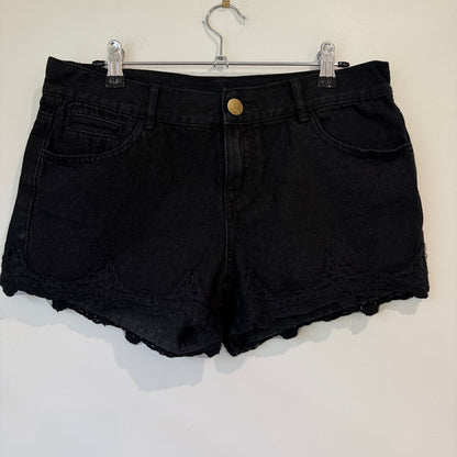 Garage Black Denim Lace Hem Shorts Size 10