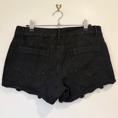 Garage Black Denim Lace Hem Shorts Size 10