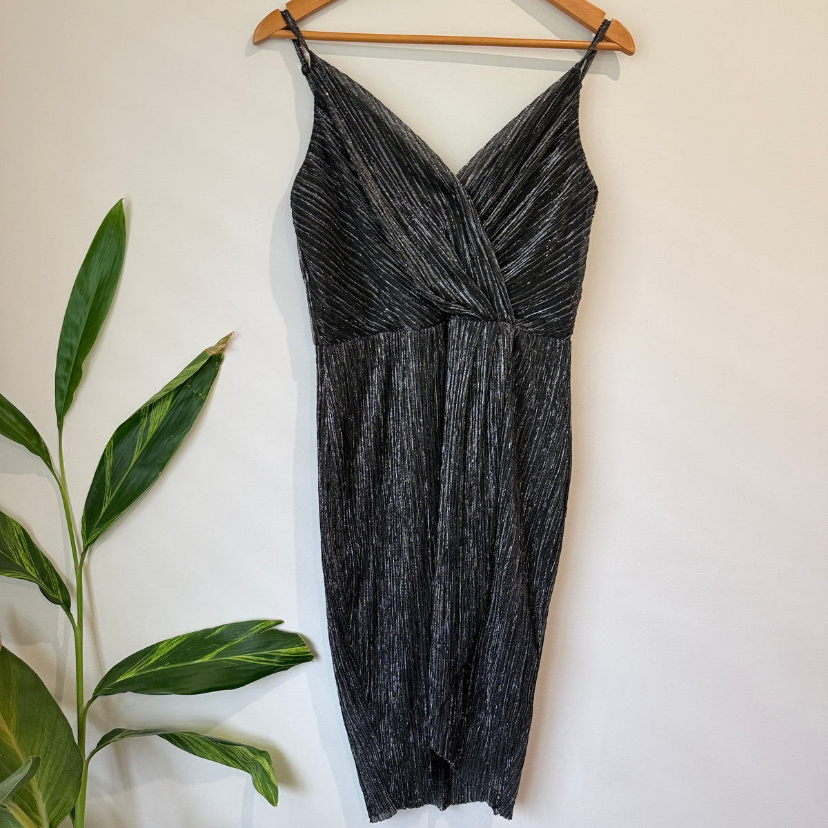 Pagani Black Metallic Strappy Wrap Dress Size 10