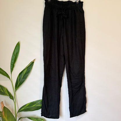 Black Paperbag Waist Cotton Pants - 66cm Waist