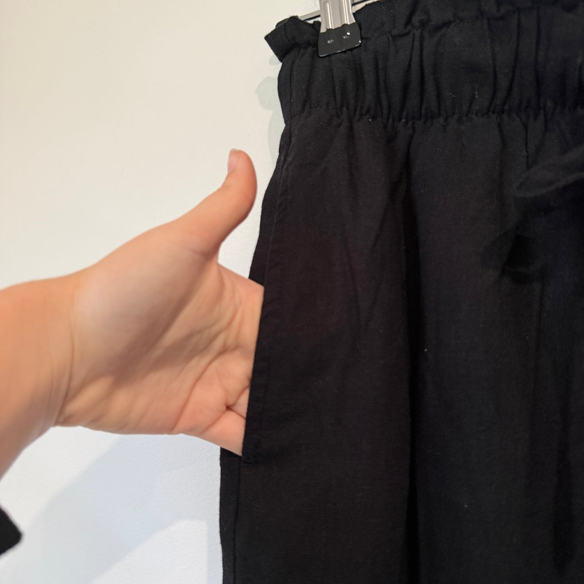 Black Paperbag Waist Cotton Pants - 66cm Waist