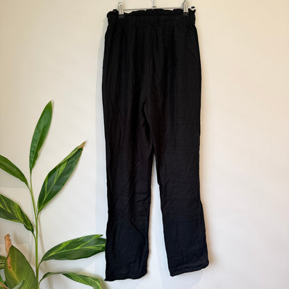 Black Paperbag Waist Cotton Pants - 66cm Waist