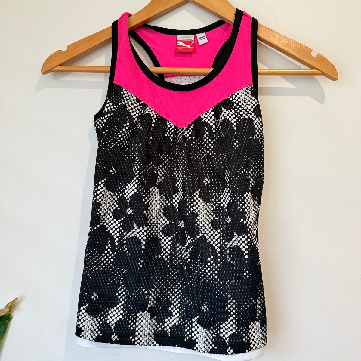 Puma Pink & Black Floral Racerback Sports Tank Girls Size S