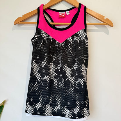 Puma Pink & Black Floral Racerback Sports Tank Girls Size S