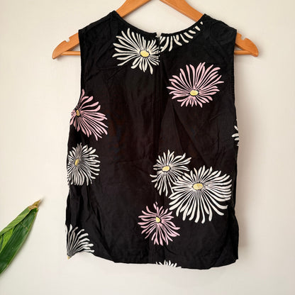 Country Road Black Daisy Print Sleeveless Top Size XS