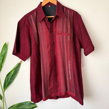 Burgundy Textured Panel Short Sleeve Shirt Size XL | U/Arm to U/Arm 58cm