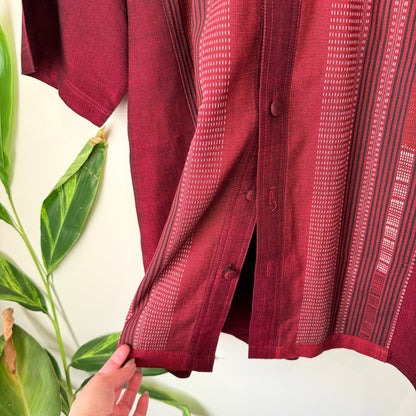 Burgundy Textured Panel Short Sleeve Shirt Size XL | U/Arm to U/Arm 58cm