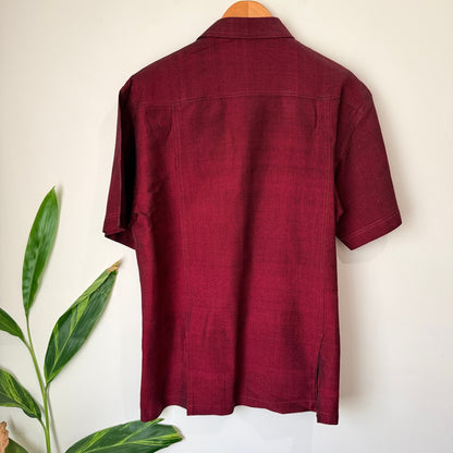Burgundy Textured Panel Short Sleeve Shirt Size XL | U/Arm to U/Arm 58cm