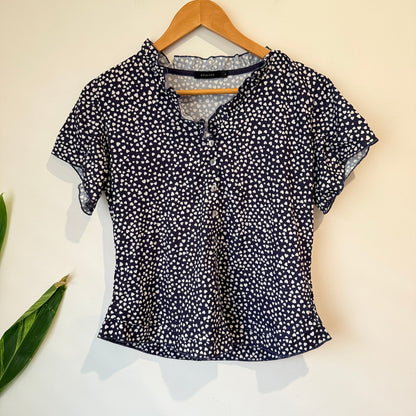 Episode Size 8 Navy Heart Print Frill Sleeve Blouse