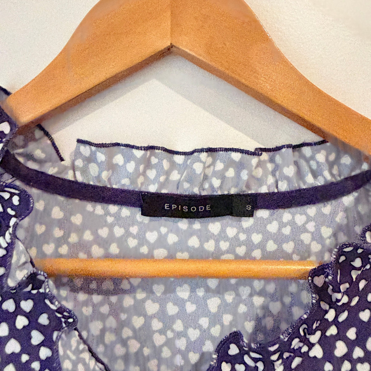 Episode Size 8 Navy Heart Print Frill Sleeve Blouse