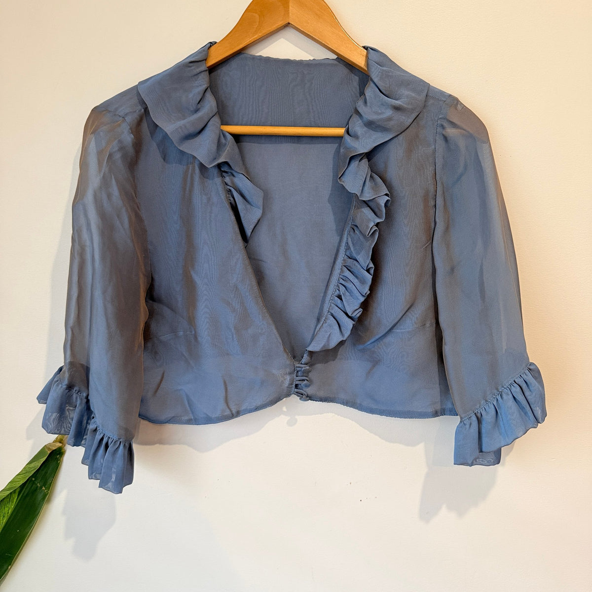Dusty Blue Sheer Ruffle Collar Bolero | U/Arm to U/Arm 52cm