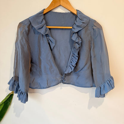 Dusty Blue Sheer Ruffle Collar Bolero | U/Arm to U/Arm 52cm