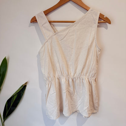 Cream Asymmetric Peplum Top Size M | U/Arm to U/Arm 42cm