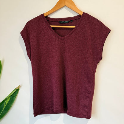 ONLY Burgundy Metallic Cap Sleeve Top Size S