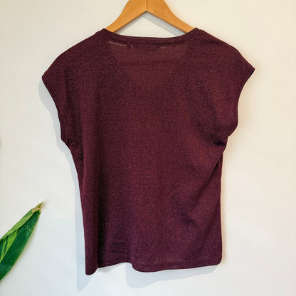 ONLY Burgundy Metallic Cap Sleeve Top Size S