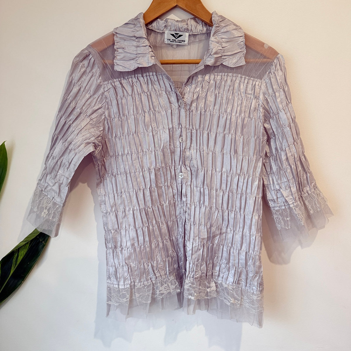 Yue Ping Fashion Lilac Crinkle Ruffle Trim Blouse - 50cm u/arm