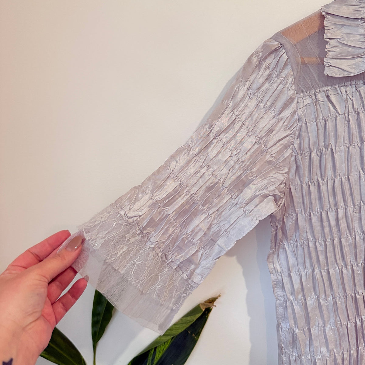 Yue Ping Fashion Lilac Crinkle Ruffle Trim Blouse - 50cm u/arm