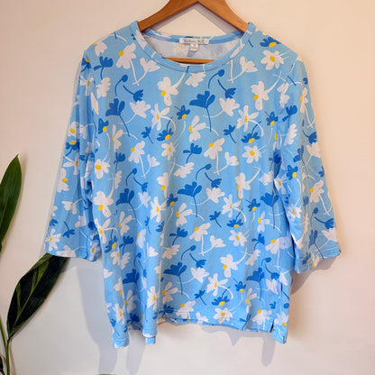 Victoria Hill Blue Floral Three Quarter Sleeve Top Size 18