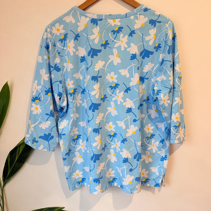 Victoria Hill Blue Floral Three Quarter Sleeve Top Size 18
