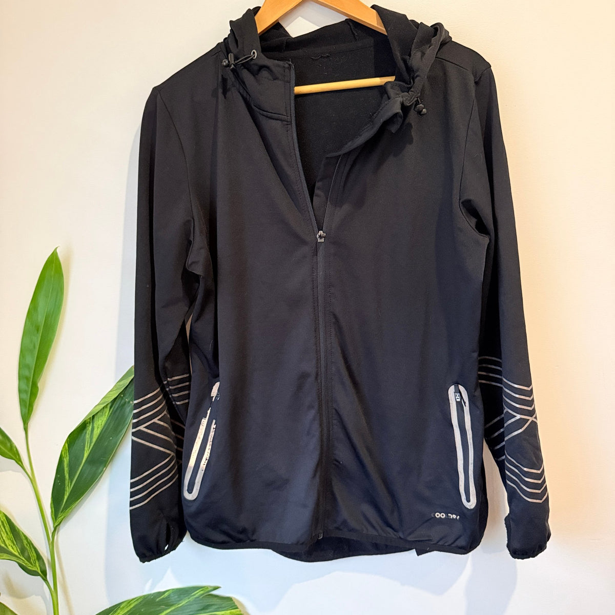 Active Intent Black Hooded Running Jacket with Reflective Trim | U/Arm to U/Arm 56cm