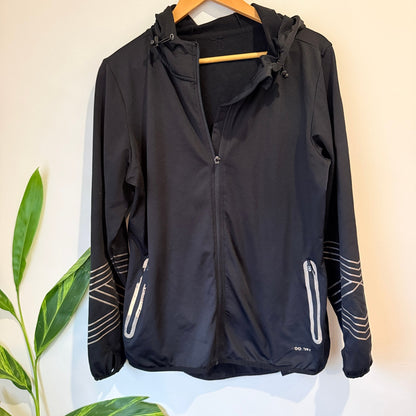 Active Intent Black Hooded Running Jacket with Reflective Trim | U/Arm to U/Arm 56cm