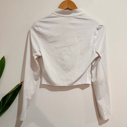 SHEIN White Cropped Zip Front Long Sleeve Top Size M