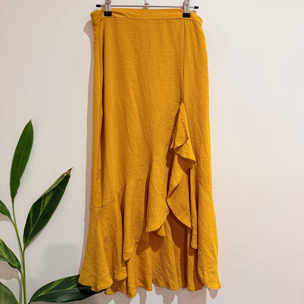 Spirit Mustard Ruffle Faux Wrap Midi Skirt Size 10