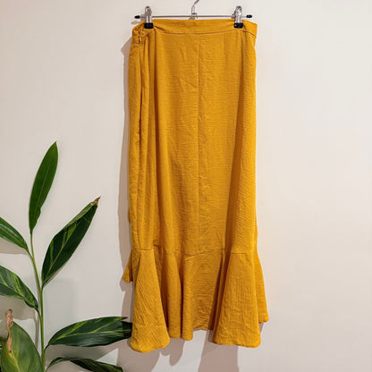 Spirit Mustard Ruffle Faux Wrap Midi Skirt Size 10