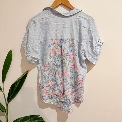 Just Jeans Blue Floral Linen Blend Short Sleeve Shirt Size 14
