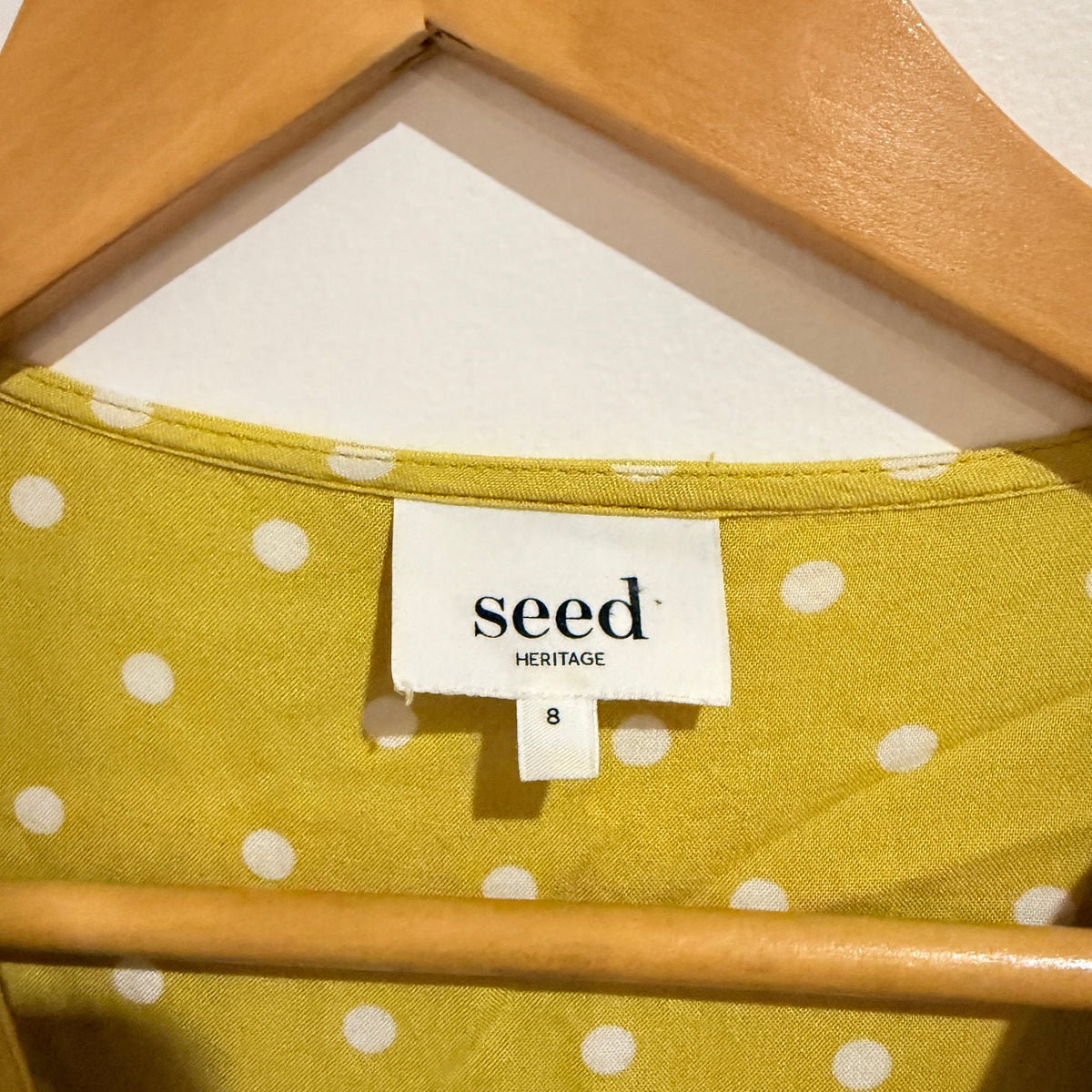 Seed Heritage Mustard Polka Dot Ruffle Front Blouse Size 8