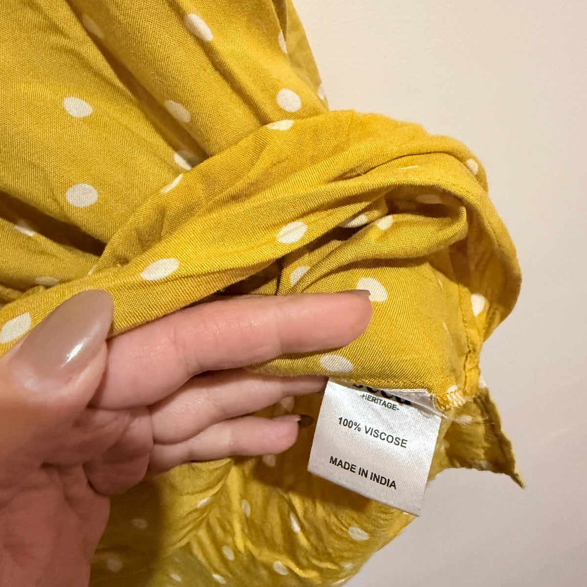 Seed Heritage Mustard Polka Dot Ruffle Front Blouse Size 8
