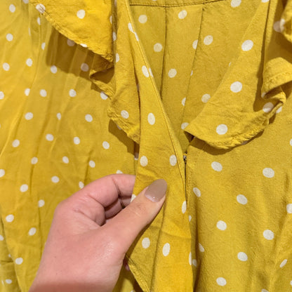 Seed Heritage Mustard Polka Dot Ruffle Front Blouse Size 8