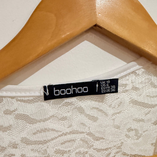 boohoo White Lace Long Sleeve Mini Dress Size 10