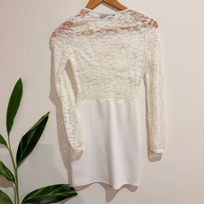 boohoo White Lace Long Sleeve Mini Dress Size 10