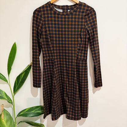 New Look Black & Orange Check Long Sleeve Mini Dress Size 10