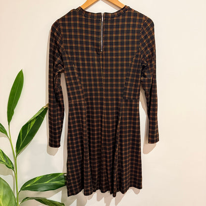 New Look Black & Orange Check Long Sleeve Mini Dress Size 10