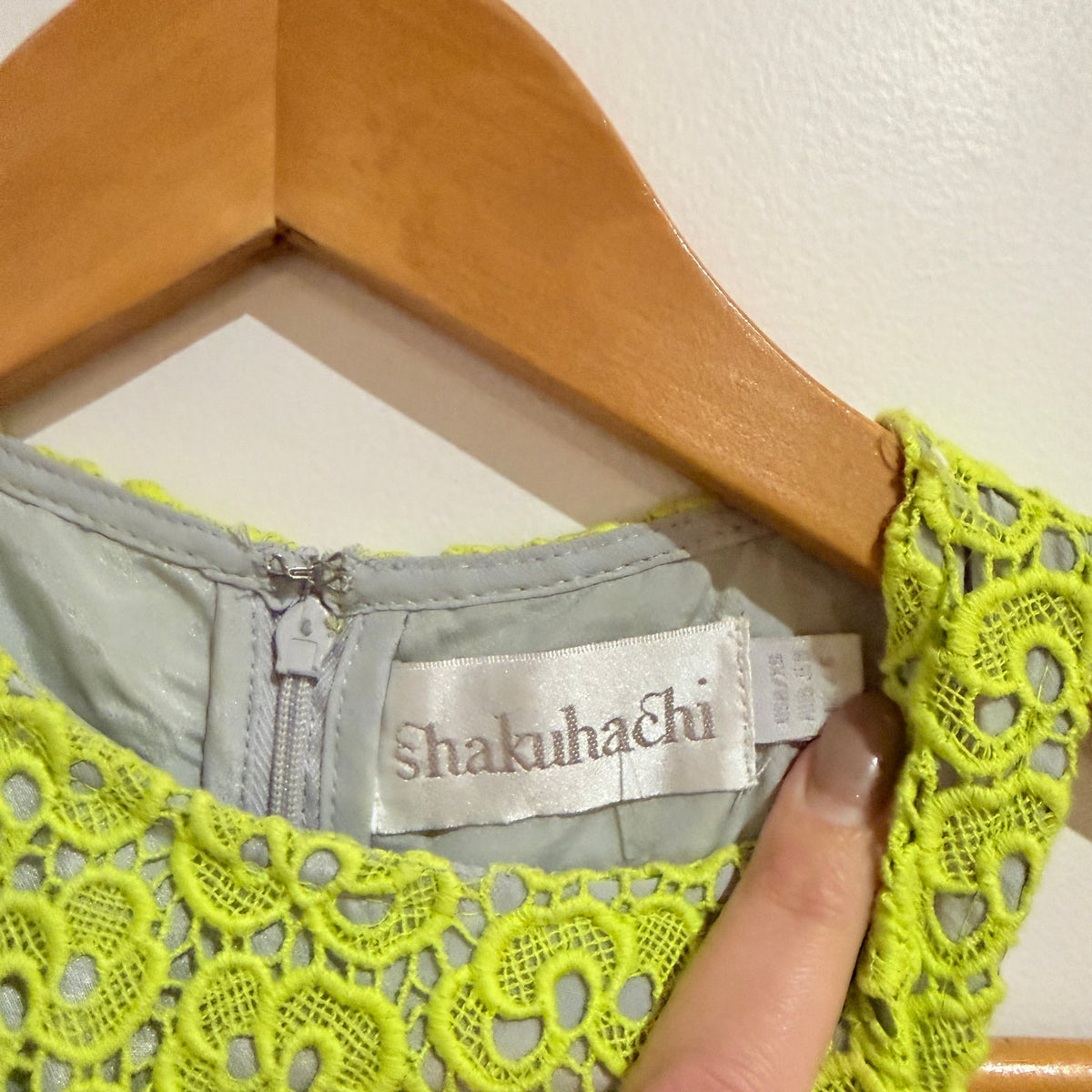 Shakuhachi Lime Green & Grey Lace Sleeveless Mini Dress | U/Arm to U/Arm 38cm